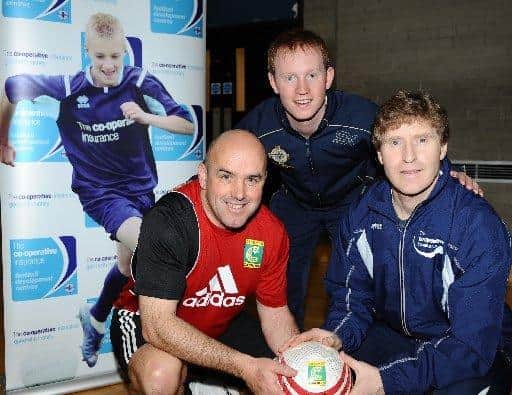 Ian Stewart, far right, made 31 appearances for Northern Ireland and also represented Pompey, QPR, Newcastle and Aldershot