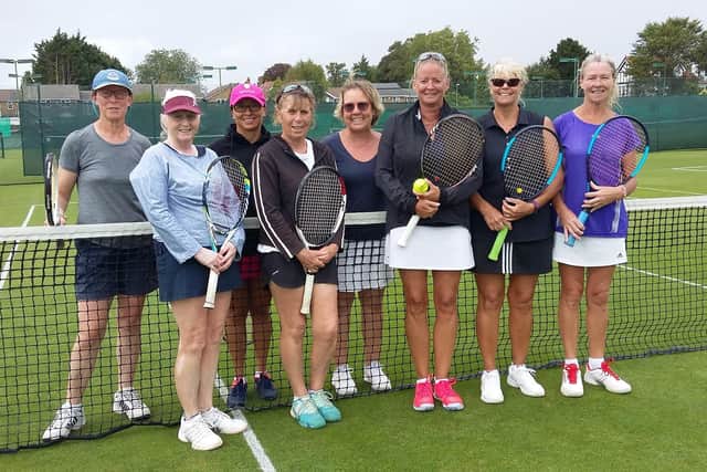 'Thriving' - Avenue and Chichester ladies' masters teams line up before a Portsmouth & District League match. From left: Suzanne Troy, Debbie Draper, Ileana Melendez, Debbie Berry, Debbie Wigmore, Tracy Manvell, Jackie Edney and Heather Halliday.