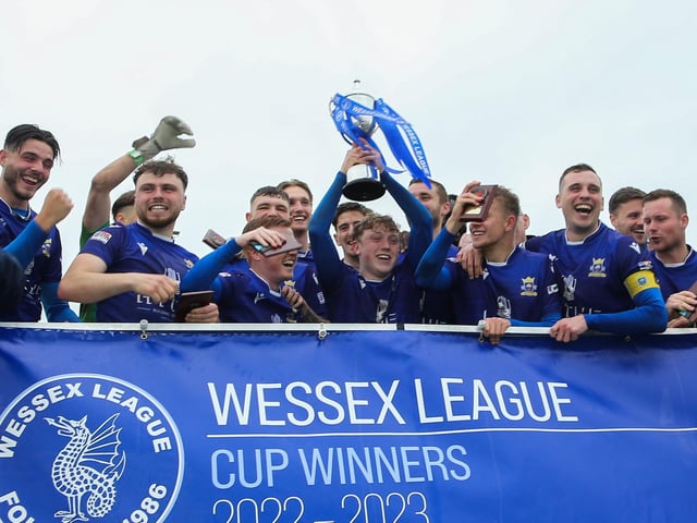 Baffins celebrate winning the Wessex League Cup. Picture by Nathan Lipsham