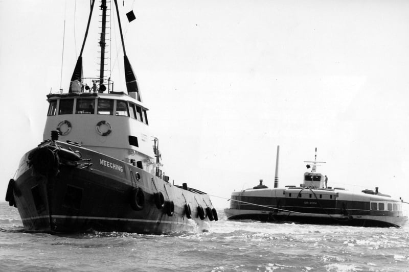 SRN4 Hovercraft being towed into The Solent bound for HMS Daedalus on June 28 1994. The News PP3468