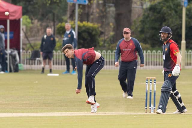 Havant bowler Alfie Taw in action against Hook & Newnham Basics. Picture: Keith Woodland