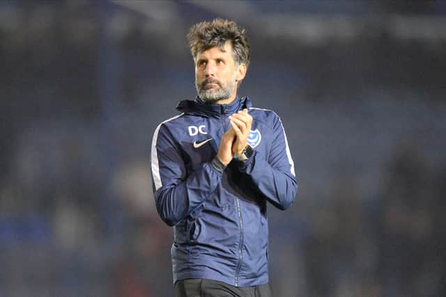 Pompey manager Danny Cowley applauds the fans at full-time following the 4-0 home humiliation to Ipswich in October. Picture: Graham Hunt/ProSportsImages