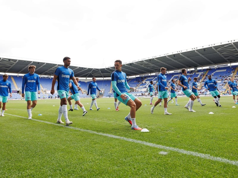 Pompey warming up ahead of their friendly at Reading. Picture: Paul Phelan