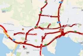 Map shows congestion across Portsmouth area after crash this morning. Pic Romanse