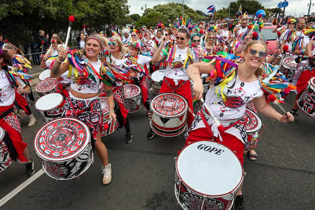 Batala drummers, at Portsmouth Pride 2025, will be returning for the community festival.
Picture: Chris Moorhouse (070625-042)