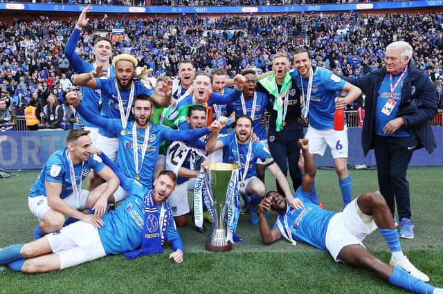 Pompey celebrate their EFL Trophy success in 2019. Picture: Joe Pepler