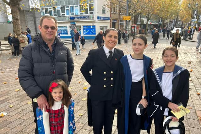 The O’Mahony family at the Remembrance Sunday parade in Guildhall Square, Portsmouth. Sea Cadet Isabel, 12, is pictured next to her mother, Carol and with dad Steve Picture: Richard Lemmer