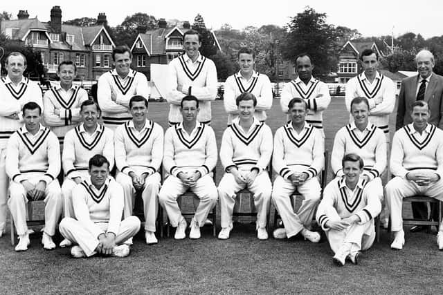 The Hampshire squad that won the county's first Championship title 60 years ago. Back (from left): Arthur Holt (coach), Dennis Baldry, David 'Butch' White, Malcolm Heath, Alan Wassell, Danny Livingstone, Mike Barnard, Norman Drake (scorer). Front: Peter Sainsbury, Mervyn Burden, Derek Shackleton, Roy Marshall, Colin Ingleby-Mackenzie (Captain), Leo Harrison, Jimmy Gray, Henry Horton. Foreground: Brian Timms, Bernard Harrison. Picture: David Allen (Hampshire Cricket historian).