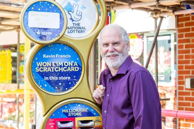 Scratchcard winner Kevin Francis outside the McColls Store inBishopsfield Road in Fareham. Picture: James Robinson/Camelot/ National Lottery