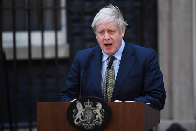 File photo dated 13/12/19 of Prime Minister Boris Johnson making a statement in Downing Street after the Conservative Party was returned to power in the General Election with an increased majority. Boris Johnson will publicly announce his resignation later today, likely before lunchtime, the BBC is reporting. Issue date: Thursday July 7, 2022.