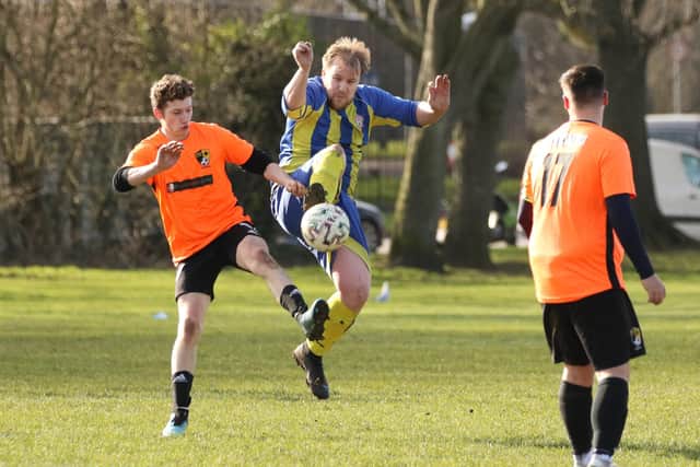 AC FC (blue/yellow) v Fratton Trades A. Picture by Kevin Shipp