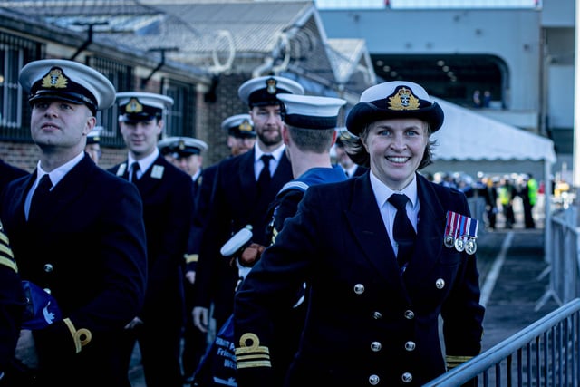 Sailors walking to meet their families at HMNB Portsmouth. Picture: Habibur Rahman
