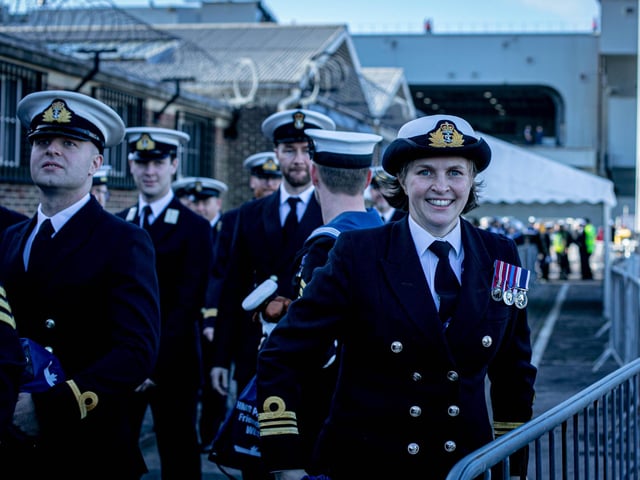 Sailors walking to meet their families at HMNB Portsmouth. Picture: Habibur Rahman