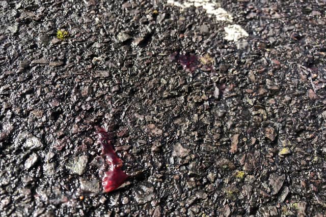 Blood left at the scene following the attack.