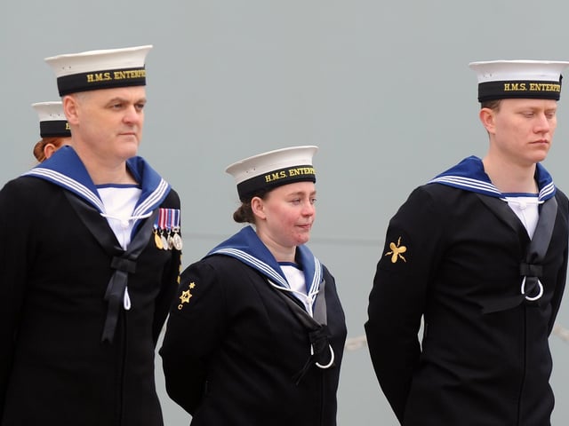 Sailors gathered to pay their respects for HMS Enterprise.