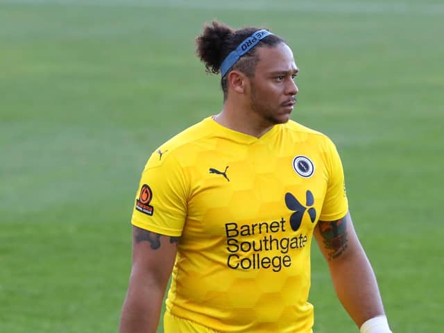 Goalkeeper Nathan Ashmore is hoping to play a part in Boreham Wood's historic FA Cup trip to Everton on Thursday night Picture: Linnea Rheborg/Getty Images