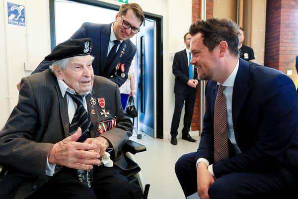One hundred year old Otton Hulacki, who fought at the battle of Monte Cassino, chats with Stephen Morgan MP. 
Picture: Chris Moorhouse (jpns 180622-20)