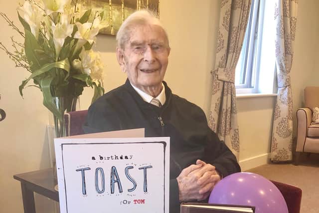Tom Hyom on his 102nd birthday in 2020.