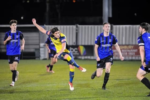Bradey Norton goes for goal against Clanfield. Picture: Dave Bodymore.