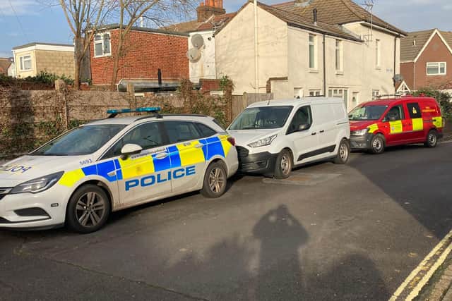 Police and fire investigators at a flat in Durham Street, Gosport, after a blaze at around 2.30am on January 1, 2022. Picture: Steve Deeks