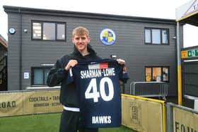 Teddy Sharman-Lowe  will make his Hawks debut against Hampton & Richmond Borough tomorrow. Picture by Dave Haines