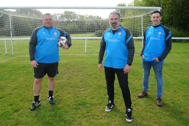 Nick Lang (41) from Waterlooville and Peter Moseley (34) from Fareham, set up Sands United FC Solent in March 2019, to support dads and family members, who have sadly experienced the loss of a baby either through miscarriage, stillbirth or neo-natal death.
Pictured is: (l-r) Wayne Luckins, coach, with co founders of Sands United FC Solent Nick Lang and Peter Moseley.
Picture: Sarah Standing (210422-1691)