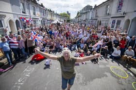Agincourt Road street party organiser Maureen Maples celebrates the Coronation with the street party
