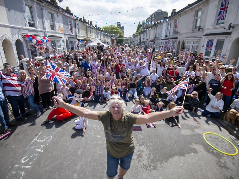 Agincourt Road street party organiser Maureen Maples celebrates the Coronation with the street party