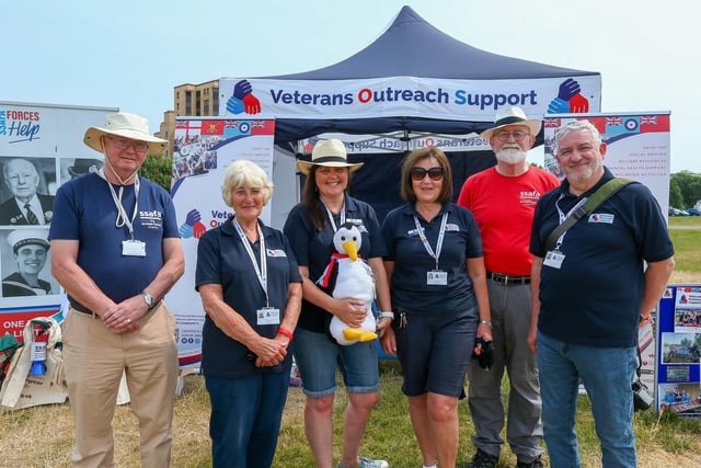 From left, Jonathan Lloyd, Zandra Knight, Wendy Pearson, Deborah Northwood, Mike Powell and Mark Perryman on the Veterans Outreach Support stand (jpns 170623-38)