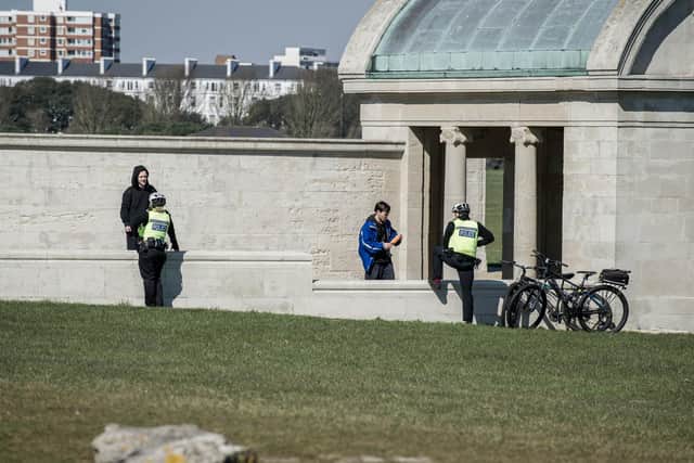Police presence at Portsmouth Naval Memorial on March 25. Picture: Habibur Rahman