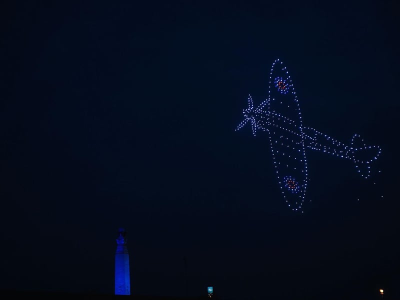 The drones created a stunning image of a Spitfire