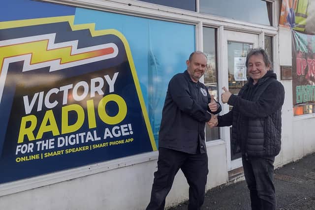 Steve and Bob outside Victory Radio on Spur Road