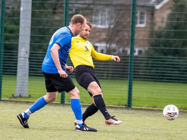 Burrfields (yellow) v Horndean United. Picture by Alex Shute