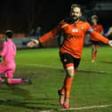 Brett Pitman celebrates one of his 50 goals this season for AFC Portchester. Picture: Nathan Lipsham