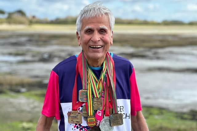 Dev Gadgil will complete his 20th London Marathon for Cancer Research UK in memory of his wife, Celia, who died of breast cancer.