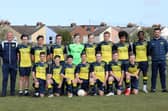 Moneyfields U14s. Back row (from left): Danny Madden (coach) Tommy Knipe, Taylor Smith, Toby Davis, Riley Carter, Fred Madden, Lennon Kiel, Cameron Magyini, Emmuael Kabeya, Ant Jeram (manager). Front. Dexter Poulton, Tyler Richardson, Max Hart, Lennon Jeram, Woody Fuller, Dallas Blandford, Bryn Shipp-Scutt.