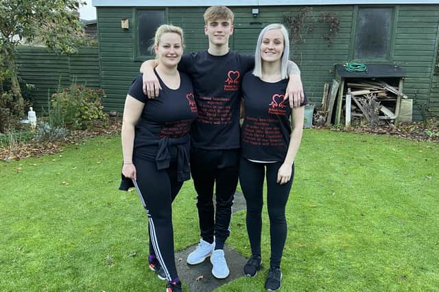 Members of the Gumbrell family walked 30 miles in memory of son and brother Callum, who died at just one week old. Pictured: Lucy, Mackenzie and Katie Gumbrell