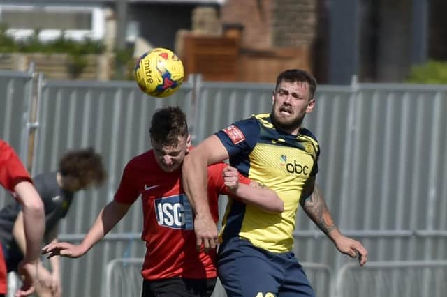 Steve Hutchings, right, scored his final goal on the Dover Road grass as Moneyfields reached another Portsmouth Senior Cup final. Picture: Allan Hutchings
