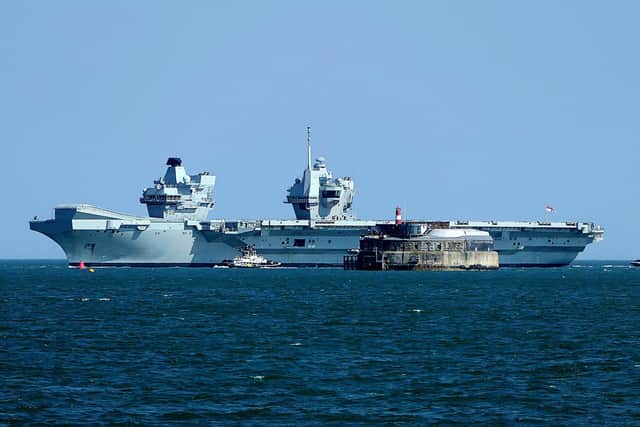 HMS Queen Elizabeth passing the Spitbank Fort on the afternoon of June 9. Picture: Alison Treacher.