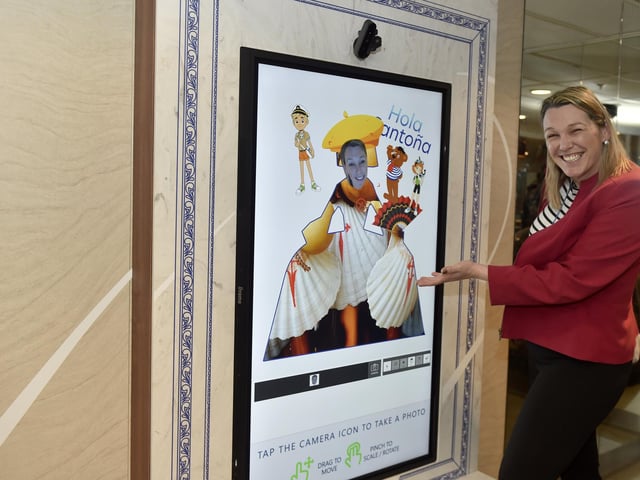 An interactive tablet where you can create your own personalised designs. Pictured is: Leonie Cluett from Brittany Ferries. Picture: Sarah Standing (030323-831)