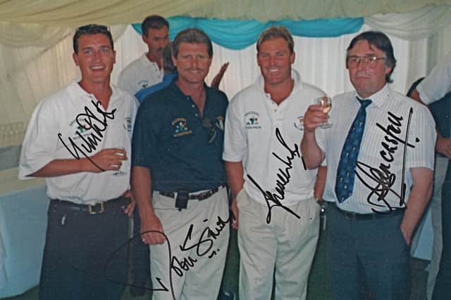 Flashback to 2000 and the last ever Championship game played at Burnaby Road in Portsmouth. This picture was taken in the Portsmouth Area Committee’s marquee during the match against Kent when Shane Warne had a memorable duel with Indian superstar Rahul Dravid. The latter made a century before Hampshire's ‘other’ leg spinner, Giles White, dismissed him. Robin Smith, who bowled the occasional leg-break for Hampshire, and Alan Castell - the previous specialist Hampshire leg-spinner before Warne's arrival - are also pictured. Photo courtesy of Dave Allen.