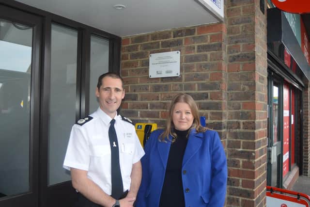 Deputy chief constable Ben Snuggs, left, with police and crime commissioner Donna Jones outside the new Bitterne police station. Picture: David George