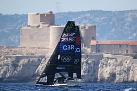 James Peters and Fynn Sterritt compete in the Men's Skiff class at Marseille Marina on Sunday. Photo by Clive Mason/Getty Images.