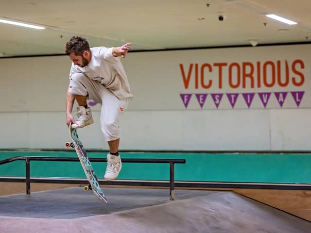 A skater tests out the ramps at the Pitt Street Skatepark. Picture: Mike Cooter 