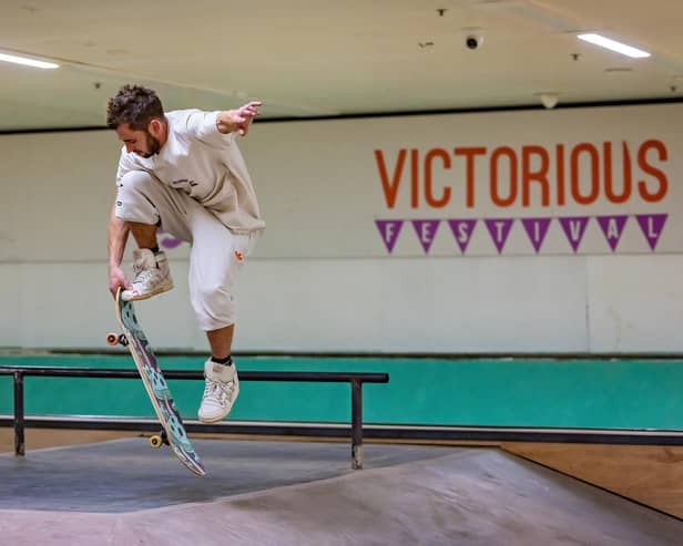 A skater tests out the ramps at the Pitt Street Skatepark. Picture: Mike Cooter 