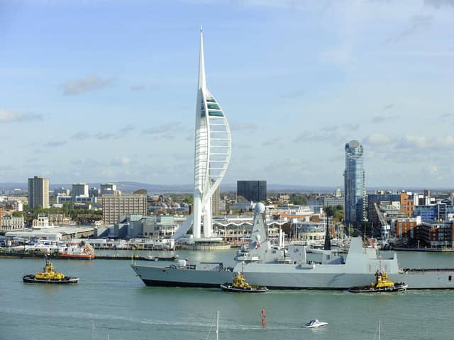 Dauntless arrives back in Portsmouth, December 2012. Picture: Malcolm Wells (123530-1073).