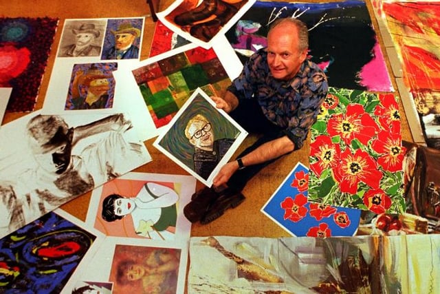Steve Reddy from Doncaster College surrounded by students work, December 1998.