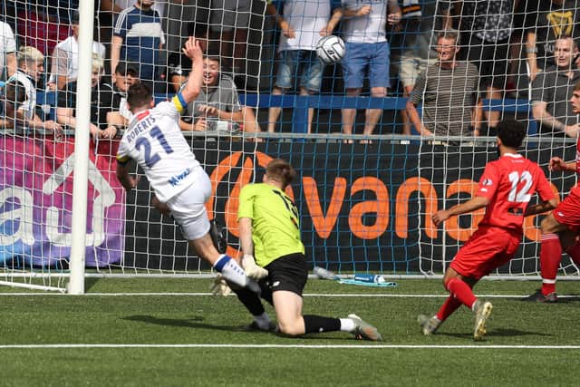James Roberts' opens the scoring for Hawks in their victory over Welling. Picture: Dave Haines.