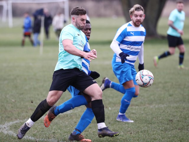 Old Boys Athletic v AC Copnor (blue/white hoops). Picture: Stuart Martin
