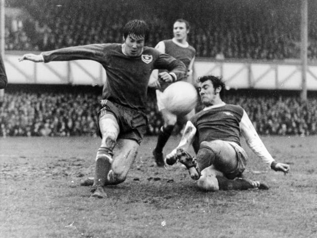 An Arsenal side heading for the prestigious Double believed they had secured passage into the next round of the FA Cup through Peter Storey’s first-half penalty. However, Division Two Pompey had other ideas and, in stoppage time, full-back Fred Smith crossed from the right and Mike Trebilcock finished at the far post for a dramatic leveller to secure a memorable 1-1 draw. Michael Trebilcock told Played Up Pompey Too: ‘We were down and out - I can remember glancing at the clock and it was nearly over, we thought we had lost. ‘Then Arsenal’s John Radford made a mistake, allowing Fred Smith to rob him and pick the ball up down the right. ‘He delivered a cross which found its way to me at the far post - I could hear a voice saying “Keep your head down, Trebs” and took a touch. Then I followed it up by crashing a left-foot shot two yards inside the post, with Bob McNab’s desperate slide failing to prevent it entering the net. We had grabbed an equaliser right at the death. ‘Then I produced a forward roll in front of the Fratton end, the likes of which I’m certain no-one had seen before!’ Picture: Pompey History Society Archive.